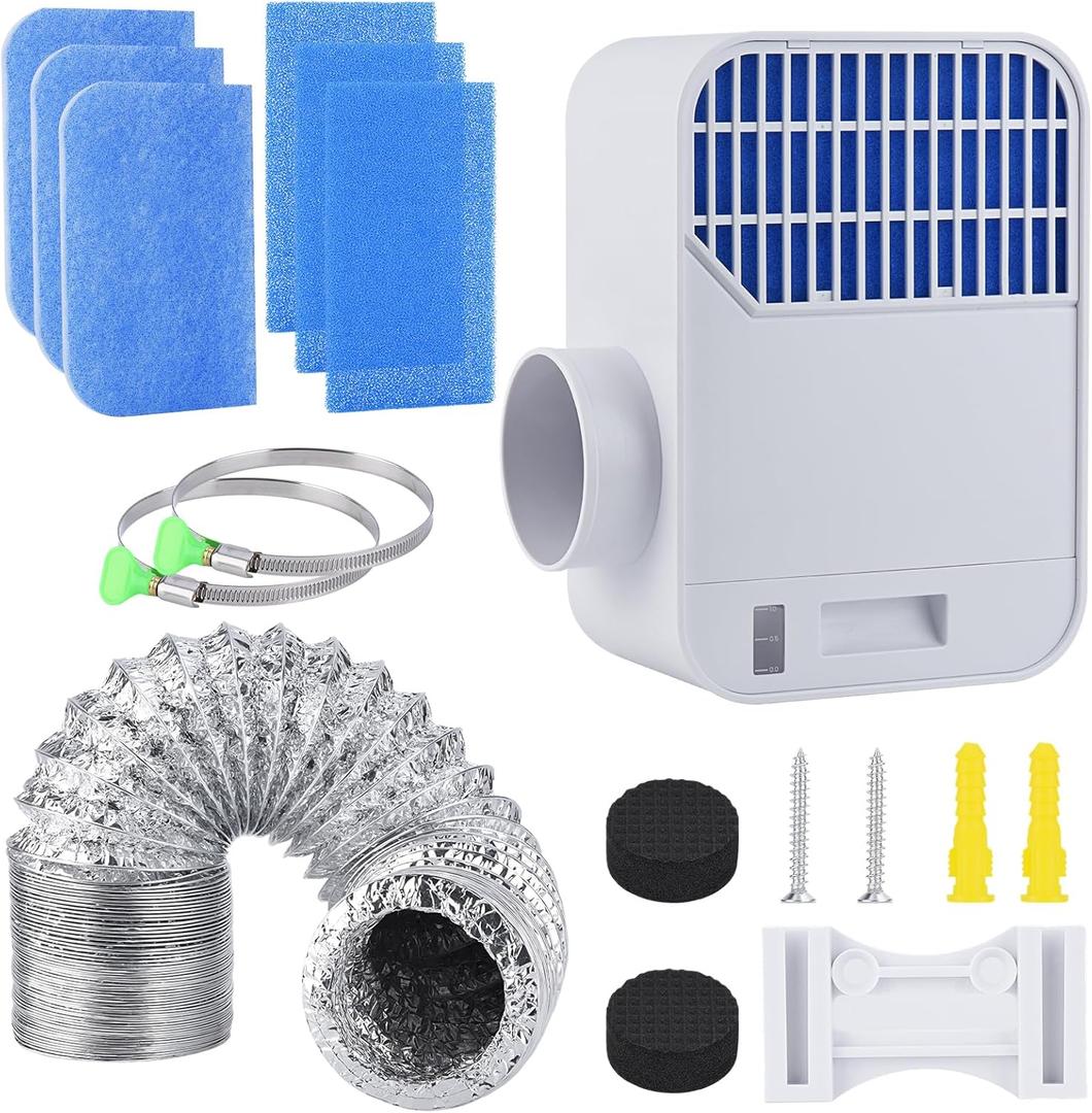 2025 New Upgraded Indoor Dryer Vent Kit, 3-in-1 Dryer Lint Trap with 6 Polyester Filter&10ft Dryer Vent Hose,Enhanced Air Quality,Energy Efficient Water Drawer System for Electric Clothes Dryer