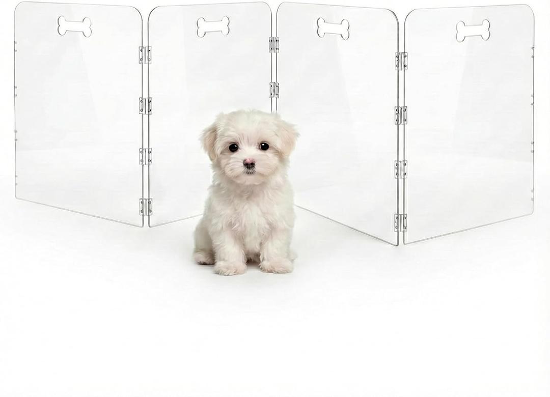 Acrylic Dog Playpen for House, Pre-Assembled Foldable Clear Gate Indoor with Handles, Free-Standing Pet Fence for Doorways for Small Dogs Puppy Cat Rabbit (4-Panel)