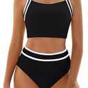 BMJL Women's High Waisted Bikini Sets Two Piece Swimsuits Sporty Tummy Control Bathing Suit Color Block Swim Suit L