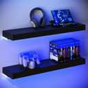 BAMEOS Floating Shelves with LED for Wall, Sturdy Shelves with RGB Light, Wall Mounted Display Shelves, Set of 2, Hanging Shelf for Bathroom, Bedroom, Kitchen, Living Room Storage, Black, 24 X 6