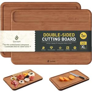 Extra Large Bamboo Cutting Board Set Over Sink Nice Solid Thick Wood Juice Groove Chopping Board Big Best Hardwood Counter Organic Vegetable Kitchen Gadgets Apartment Essentials(17.5" x 12" x 0.8")