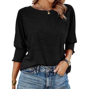 Womens Summer Blouse T-Shirts 3/4 Sleeve Tee Tops Crewneck Basic Business Tees Cute Loose Fit Going Out Shirts Blouses (Black, XL)