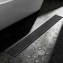 Linear Shower Drain - 48 Inch Matte Black, with Grate Removable | AISI 304 Stainless Steel Shower Drain with Adjustable Feet, Hair Catcher, Rectangle Shower Floor Drain Fits Bathroom, Balcony