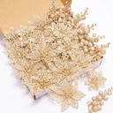 Zhuqing 22Pcs Christmas Poinsettia Artificial Flowers and Glitter Berries Stems Kit, 16Pcs Christmas Tree Flowers Ornaments and 6 Pack Christmas Tree Picks for Wedding Holiday Decorations (Champagne)