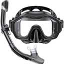 Kwambiri Snorkeling Gear for Adults Kids, Dry-Top Snorkel Set, 180°Panoramic Wide View Diving Mask Breathing Freely Snorkel Mask for Snorkeling Scuba Diving Swimming Travel (Black, Adults)