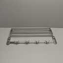 BESy 24 Inch Brushed Nickel Towel Racks, Bathroom Towel Shelf with Foldable Towel Bar Holder and Towel Hooks, Wall Mounted Multifunctional Bathroom Accessories, Double Towel Bars