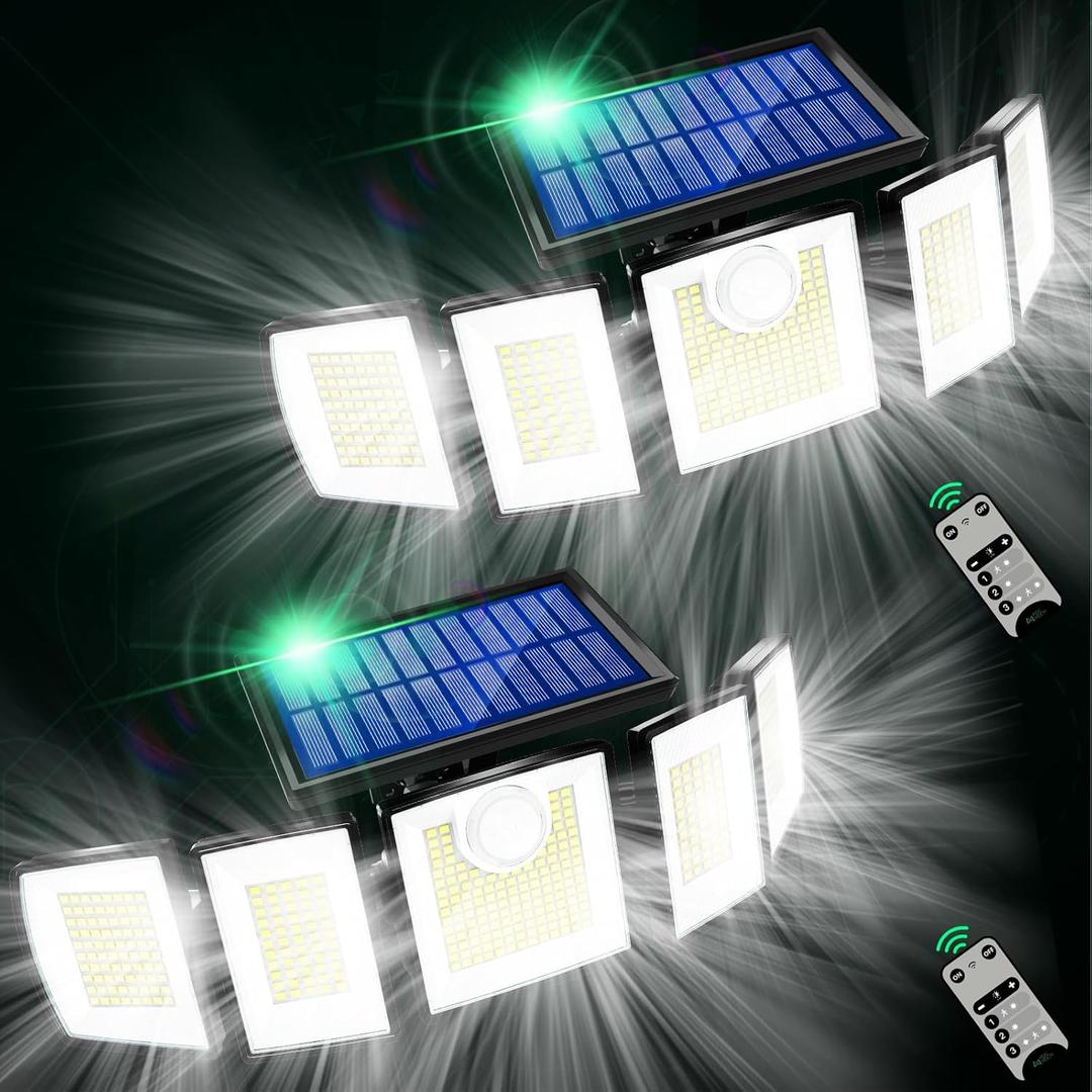 Solar Lights Outdoor Waterproof Motion Sensor - 416 LEDs 3000 Lumens Super Bright 3 Brightness 3 Modes 2400mAh 360 Illumination 32ft Solar Flood Security Light for Outside - 2Pack