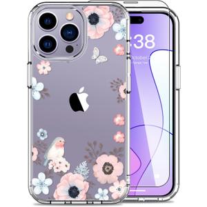 LUHOURI for iPhone 15 Pro Max Case with Screen Protector - Crystal Acrylic Clear - Fashionable Designs for Women and Girls - Slim Fit Shockproof Protective Phone Cover 6.7",Nice Blossoms