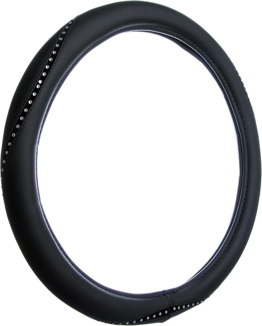 Custom Accessories Bling Rope Steering Wheel Cover, Vegan Leather Car Accessories for Cars, Trucks, SUVs, Interior Car Accessories, Rhinestone Auto Accessories - Black
