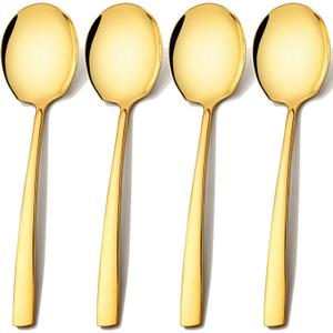 Extra Large Serving Spoons Set 11.7-Inch Gold Serving Utensils 18/8 Stainless Steel Big Metal Spoons for Buffet, Parties, Catering, Banquet - Dishwasher Safe (4-Pack, Gold)
