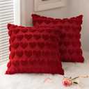 MIULEE Valentines Pillow Covers 18x18 Inch Set of 2 Valentines Day Red Heart Love Decorative Cute Soft Plush Faux Fur Throw Pillows for Girl Bedroom Couch Sofa Holiday Home Decor