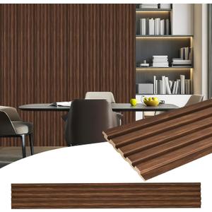 8-Pack Faux Wood Wall Panels  3D Slat Paneling for Interior Dcor, 48.2" x 6.3", Modern Wall Cladding for Living Room, Bedroom, Office  Walnut Finish