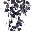 LOYWREE Small Fake Hanging Purple Eyebrow Leaf Plant Artificial Potted Plants Indoor 39-in Long Faux Hanging Vine Plant with Pot for Shelf Home Office and Outdoor Garden Decor (Black Pot)