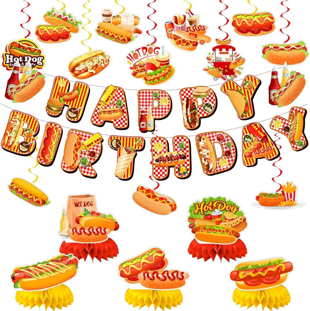 Hotdog Birthday Party Decorations, Fast Food Burger Party Decorations for Sausage Food Party Hot Dog Party Supplies