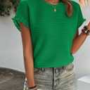 IDEALSANXUN Womens Ruffle Short Sleeve Tops Dressy Casual Summer Crew Neck Textured Shirts Tee Blouse (Green, M)