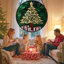 Stained Glass Window Hanging - Golden Christmas Tree Suncatcher for Doors Home Christmas Decoration Winter Sun Catcher Thanksgiving New Year Birthday Gifts for Women Men Mom Nana Girl 9.8 in (Green and Gold)