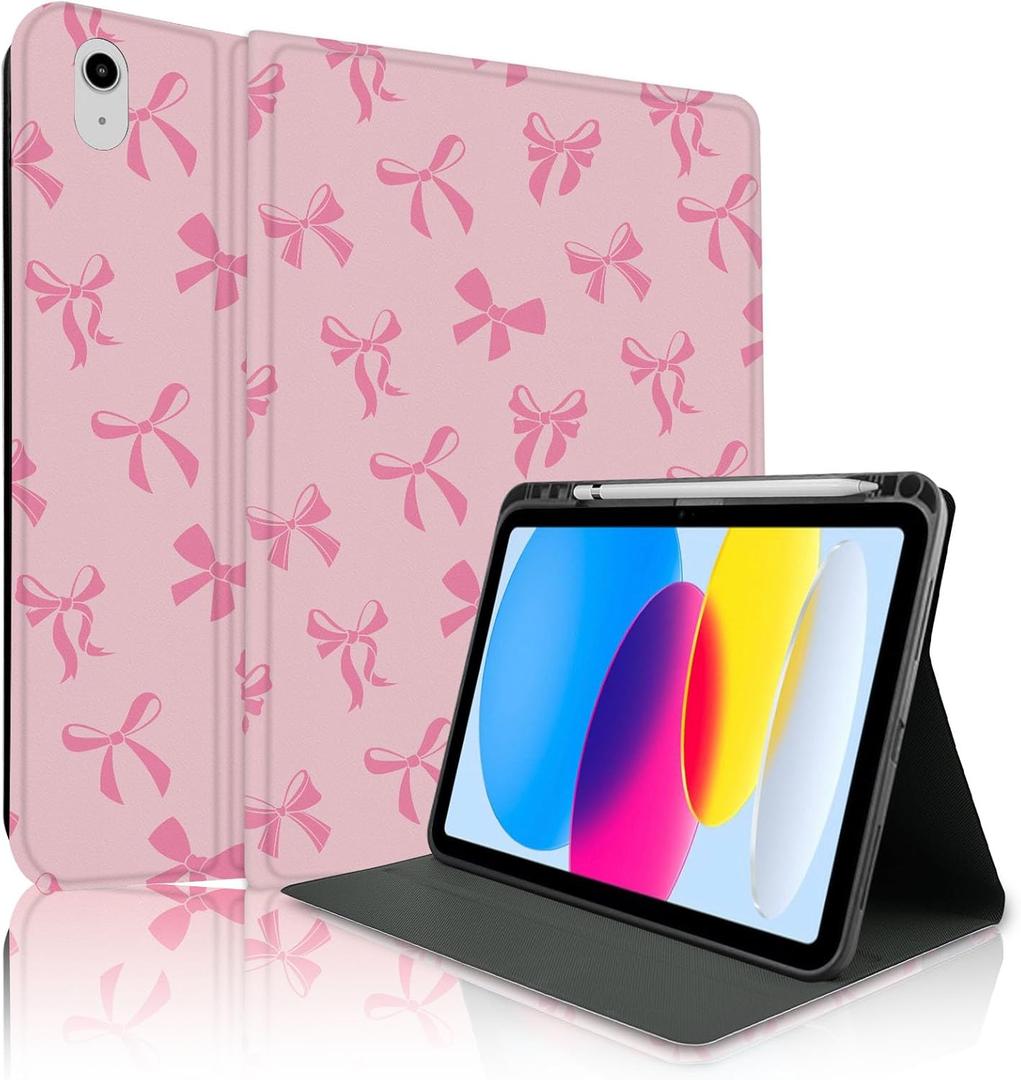Case for iPad 11th (A16) 11-inch 2025 / 10th Generation 10.9-inch 2022, Pink Bow Cute Chic Adorable Aesthetics with Pencil Holder for Kids, Boys, Girls, Anti-Slip, Anti-Shock, Pink Bow