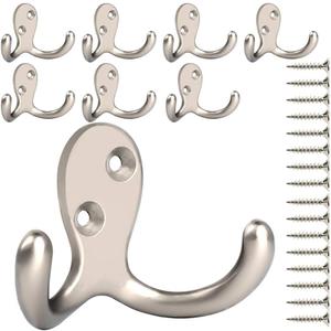 IBosins 8 Pack Heavy Duty Double Prong Coat Hooks Wall Mounted with 16 Screws Retro Double Hooks Utility Hooks for Coat, Scarf, Bag, Towel, Key, Cap, Cup, Hat (8 Pcs Silvery)