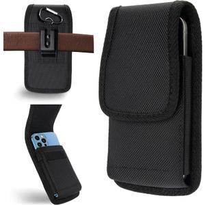 Nylon Holster with Belt Clip Compatible with iPhone 17/16/15/14/13 Pro Max & Plus,17 Air Models, Galaxy S24/S23/S21/S20 FE, Cell Phone Pouch with ID Card Holder Pen Holder, Black -L