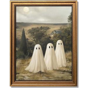 Glod Framed Vintage Landscape Wall Art, Cute Ghost Wall Decor, Aesthetic Halloween Decor Wall Art for Bedroom (9.5''x12'') Glod Framed Vintage Landscape Wall Art, Cute Ghost Wall Decor, Aesthetic Halloween Decor Wall Art for Bedroom (9.5''x12'')