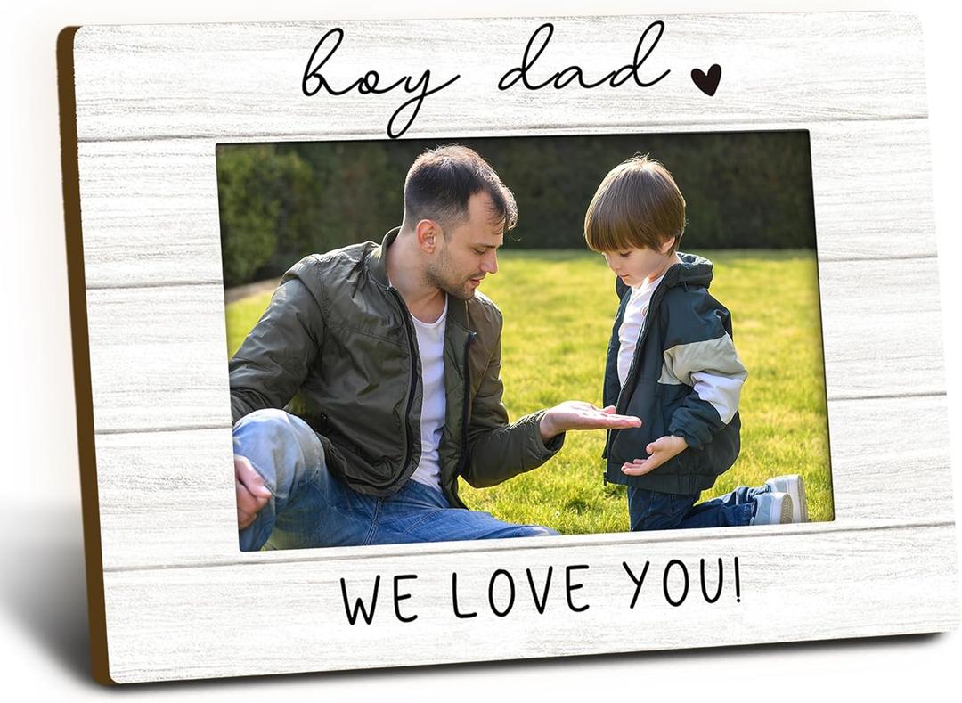 Dad Son Picture Frame 4x6, Father and Son Wooden Picture Frame, Christmas Fathers Day Birthday Gifts for Father from Son, Boy Dad We Love You Decorative Photo Frames for Table Desk Decor