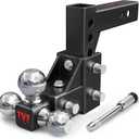 TYT Adjustable Tri-Ball Trailer Hitch for 2 inch Receiver, 5" Drop/Rise, Triple Balls (1-7/8", 2", 2-5/16"), 10,000 lbs GTW, 1,000 lbs TW, Includes Hitch Pin Lock & Tri Pins