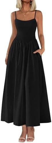 PRETTYGARDEN Women's Smocked Maxi Dresses 2025 Summer Beach Sundress Casual Spaghetti Strap Swing A Line Long Flowy Dress, XS