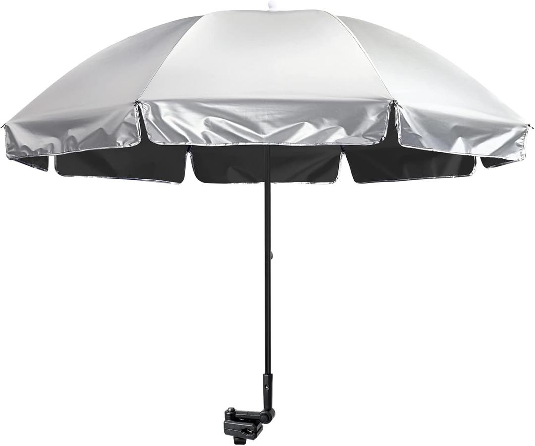 G4Free UPF 50+ Universal Clamp On Umbrella Adjustable Outdoor UV Protection Beach Chair Umbrella for Strollers, Wheelchairs, Patio Chairs, and Golf Carts (Black)