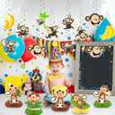 Jungle Monkey Birthday Party Decorations, Monkey Party Decor Supplies Includes Happy Birthday Banner Banana Hanging Swirls Honeycomb Centerpiece