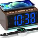 Retro Digital Alarm Clocks for Bedrooms with Large Numbers, Desk Clock with Wireless Charging Station, 7 Mood Lights, Dimmer, Snooze, 12/24H, Loud Alarm Clock for Heavy Sleepers Adults, Vintage Dcor (Blue)