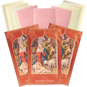 Oplatki Christmas Wafers, 2 White 1 Pink with Decorative Envelope, Polish Wigilia Tradition, Pack of 3, 7 inches x 3.75 inches