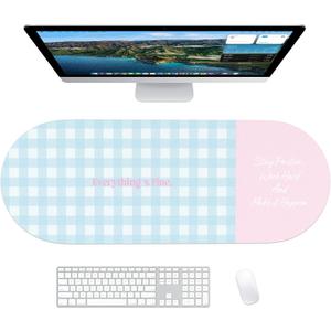 Checkered Pattern Desk Pad Protector, 35.5 x 13'' Aesthetic Mouse Mat for Desktop, Waterproof PU Leathe Non-Slip Desk Writing Pad for Office and Home, Blue and Pink