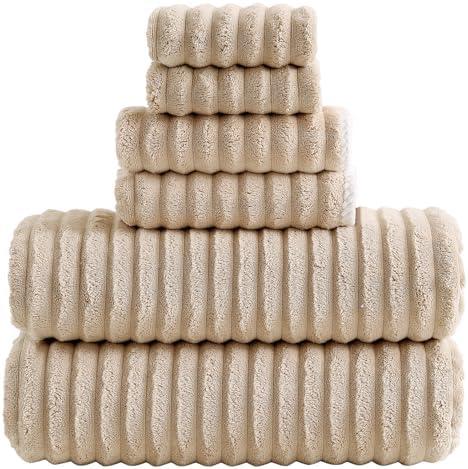 Robmic 40x80 Inches Bath Sheets Towels for Adults Luxury Microfiber Extra Large Bath Towels for Bathroom Super Soft Absorbent Quick Dry with Hanging Loop (Beige,3PCS)