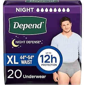 Depend Night Defense Adult Diapers, Incontinence Underwear for Men, Disposable, Overnight, ExtraLarge, Grey, 20 Count, 