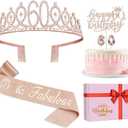 60th Birthday Decorations for Woman, Including 60th Birthday Sash and Crown, Cake Topper and Candles, 60 Year Old Gifts for Women