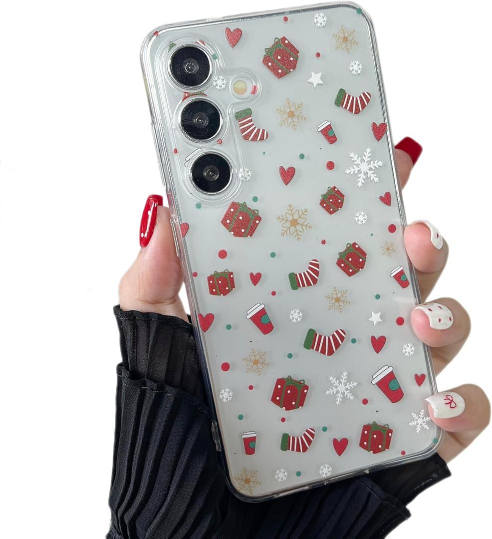 ZTOFERA Clear Christmas Case for Samsung Galaxy S24 Plus 6.7 inch,Cute Merry Christmas Pattern Phone Case Gifts Translucent Silicone Hard PC +TPU Bumper Shockproof Protective Cover-Christmas Gift
