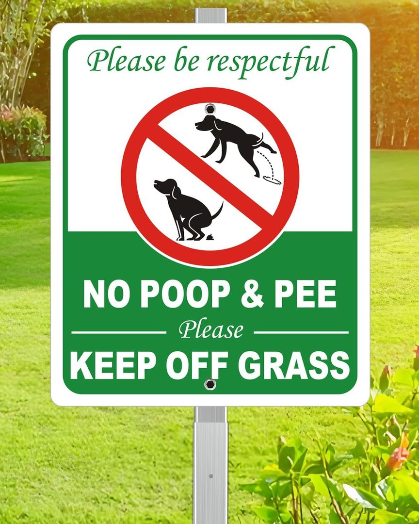 Heavy Duty Aluminum No Dog Poop Signs for Yard, 12" x 10" Metal No Peeing No Pooping Dog Sign With 28" Stake, Be Respectful Keep Off Lawn, Outdoor, Weather Resistant