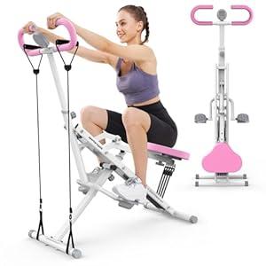 Sportsroyals Pink Squat Machine for Home,Rodeo Core Exercise Machine,330lbs Foldable,Adjustable 4 Resistance Bands,Ride & Rowing Machine for Botty Glutes Butt Thighs,Ab Back/Leg Press Hip Thrust 