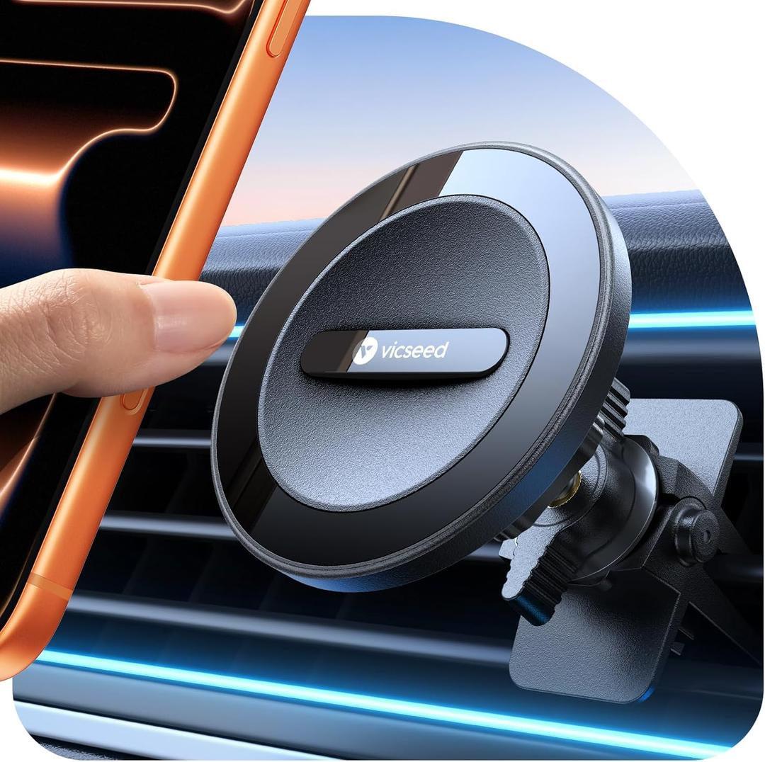 VICSEED for MagSafe Car Mount [20X Strongest Magnetic Power] Military-Grade Steel Vent Clip | 360 Secure Magnetic Phone Holder for Car Vent, Fit for iPhone 17 16 15 14 12 Pro Max & All Phones (Black)