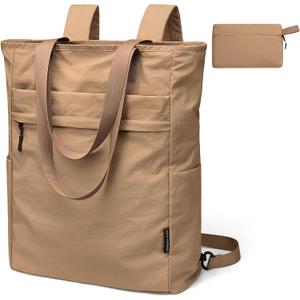 GOLF SUPAGS Foldaway Convertible Tote Backpack Lightweight Nylon Daypack for Women Men City Pack Versatile Backpack for Leisure Travel, Gravel Brown