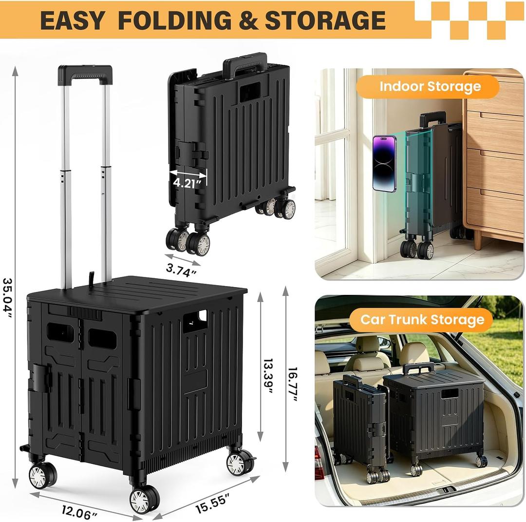 SUNALLY Folding Utility Cart Portable Rolling Crate Handcart Shopping Trolley 344
