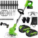 Cordless Weed Wacker with Wheels, 880W Electric Weed Eater with 2 x Batteries, 3-in-1 Battery Powered Grass Trimmer/Brush Cutter with 5 Types Saw Blades, Lightweight for Lawn & Garden