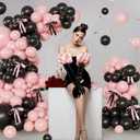Pink Black Balloon Garland Arch Kit, 141Pcs Pink and Black Balloons Different Sizes 18 10 5 Inch and Bows for Coquette Birthday Wedding Baby Shower Bridal Shower Party Decorations