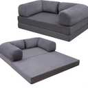 COMAX Folding Sofa Bed Convertible, 4-in-1 Foldable Floor Couch Futon Sofa with L-Shaped Armrests, Sleeper Mattress Chair Bed Comfy Portable Fold Out Lounge for Living Room Bedroom, Dark Grey, Queen