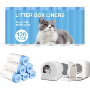 Thicken Cat Litter Bags 120 Pack, cat litter box liners, Leakproof Poop Bags & Waste Bags - Ultimate Odor Control and Leakproof Design,6 Rolls Drawstring Trash Bags for Automatic Litte(18x12.6 inches