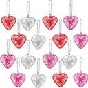 Geosar 16 Pcs Valentine Tree Heart Ornaments Decorative Heart Shaped Balls Bulk Hanging Balls Vase Bowl Fillers for Valentines Home Decor Wedding Anniversary Party Table (Pink,Red,Silver)