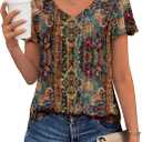 Zeagoo Women Tops Summer Ruffle Short Sleeve Shirts V Neck T Shirts Pleated Tunic Tops Work Blouses Business Outfits (XXL)
