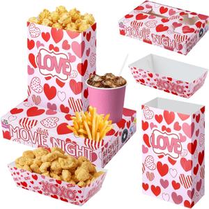 Crtiin 72 Pcs Valentine's Day Party Supplies Movie Night Paper Snack Trays Heart and Love 24 Snack Boxes, 24 Food Trays, 24 Popcorn Bags for Home Valentine's Day Night Birthday Party Theater(Elegant)