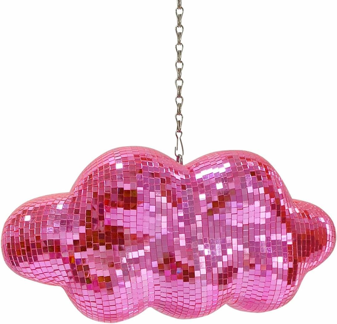 Pink Disco Ball Cloud Shaped, Hanging Disco Home Decor for Party,Room,Home, Retro Reflective Mirror Ball with Chain, Disco Ornaments, Design Patent