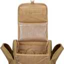 Tactical Toiletry Travel Bag for Men, Hanging Dopp Kit Hygiene Bag Shower Organizer with Hook for Toiletries and Shaving Care, Khaki (Empty Bag)